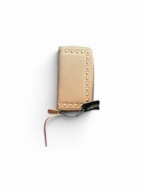 Studded Zip-Around Wallet in Light Beige